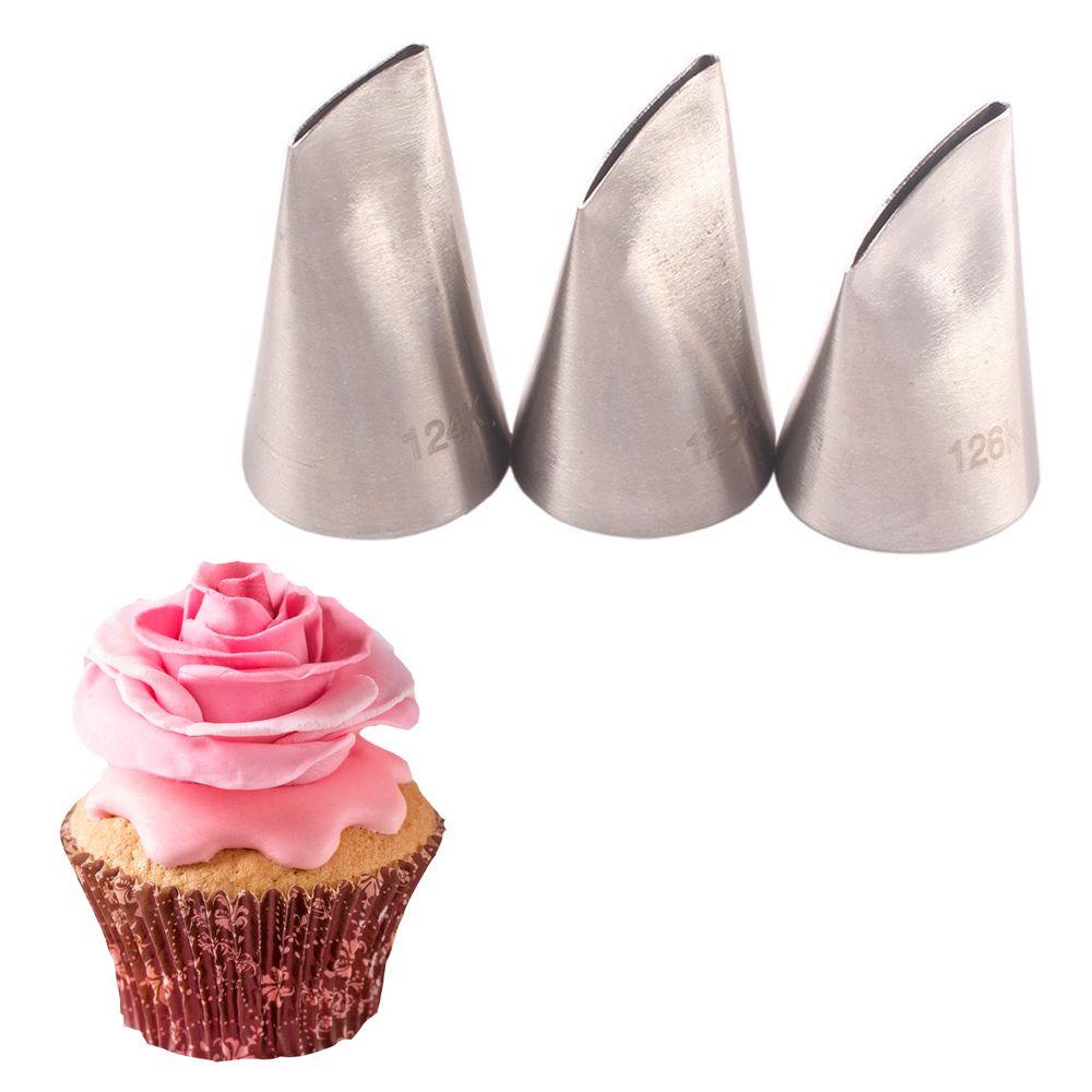 Populer 3PCS Icing Piping Nozzle DIY Bakery Pastry Tips Stainless Steel Dekorasi Kue Cetakan Kue