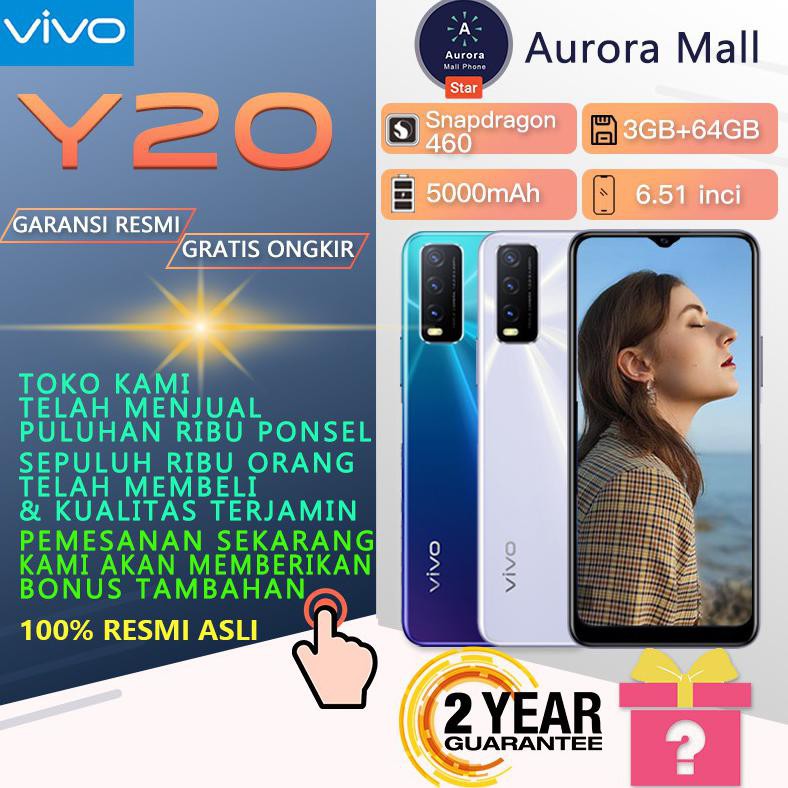 SPESIAL HR INI CUCI GUDANG HP  ♥️BISA COD♥️ Vivo Y20 hp 3GB 64GB,BNIB Garansi Resmi Handphone vivo