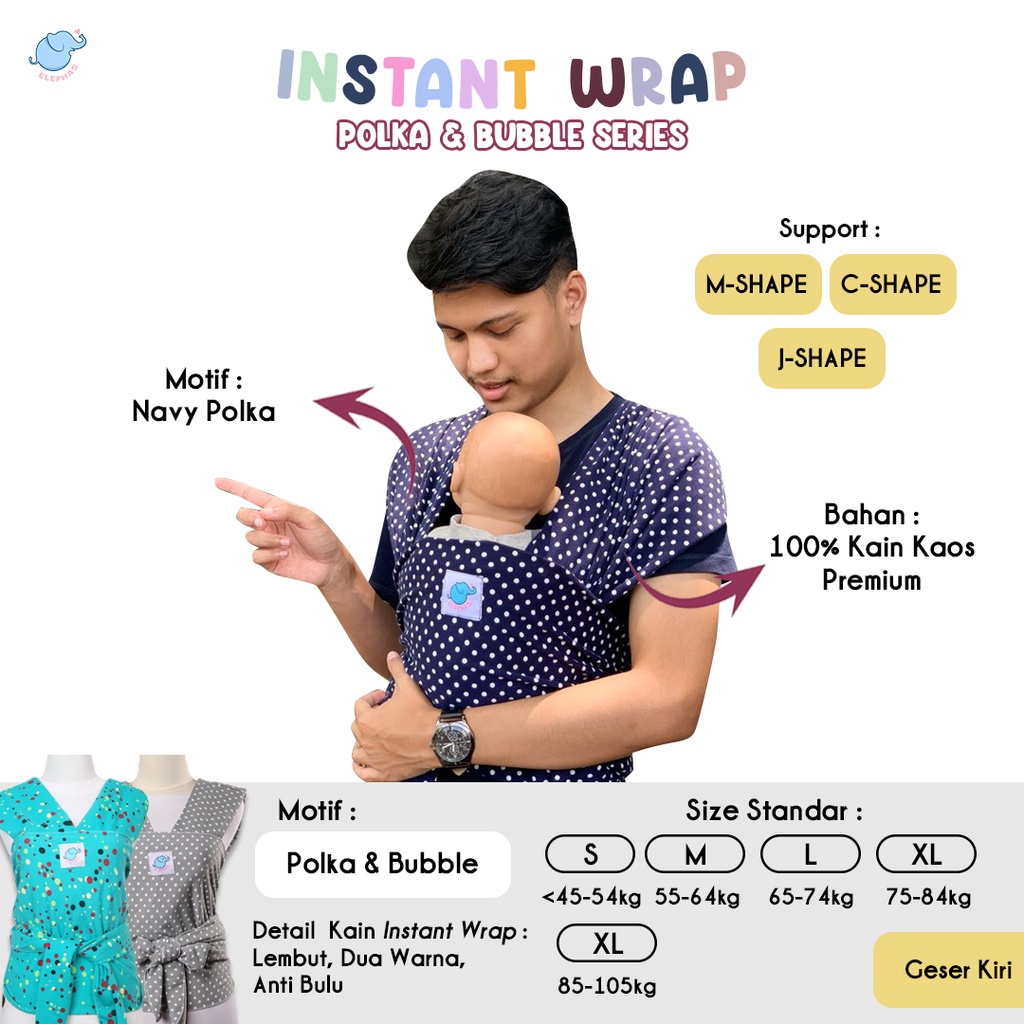 Jual Elephas Instan Baby Wrap Motif Polka Series Gendongan Bayi M