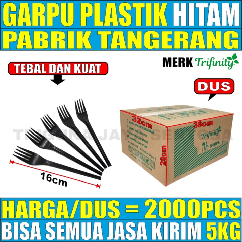 Garpu Makan Plastik Trifinity Panjang Kuat Tebal Murah Bening atau Hitam atau Putih Per Dus Jskrm