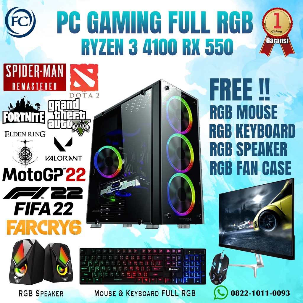 PC GAMING &amp; DESIGN RYZEN 3 4100 16GB GTX1050TI / GT1030 / RX550 FULLSET