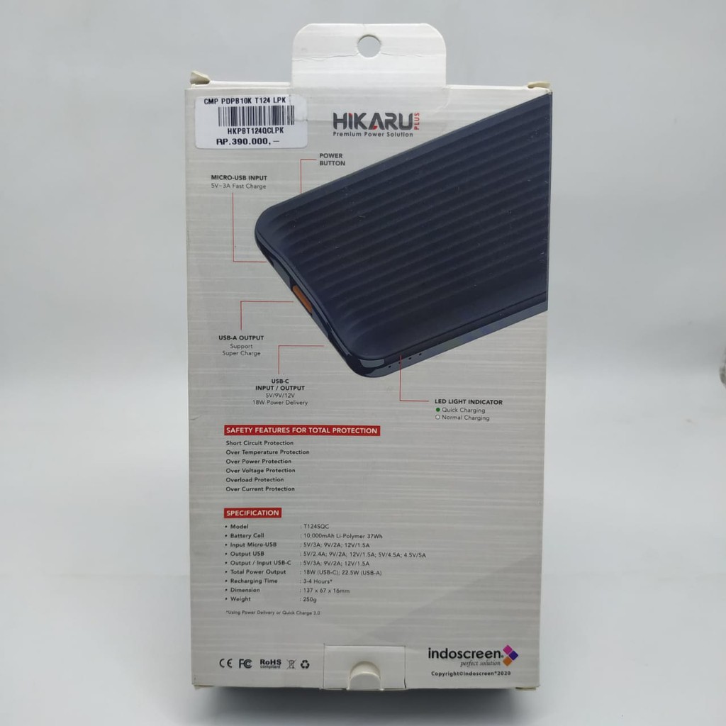 POWERBANK 10000MAH FASTCHARGING HIKARU T124 ORIGINAL GARANSI RESMI 1TAHUN