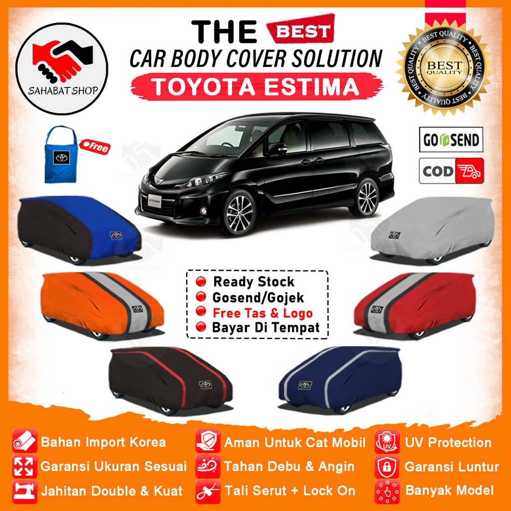 Sahabat Body Cover Mobil Estima / Sarung Penutup Toyota Estima Outdoor / Tutup Mantel Kerudung Jas Mantol Kerodong Kelambu Pelindung Terpal Pembungkus Mobil Estima Waterproof Anti Air Model Orange