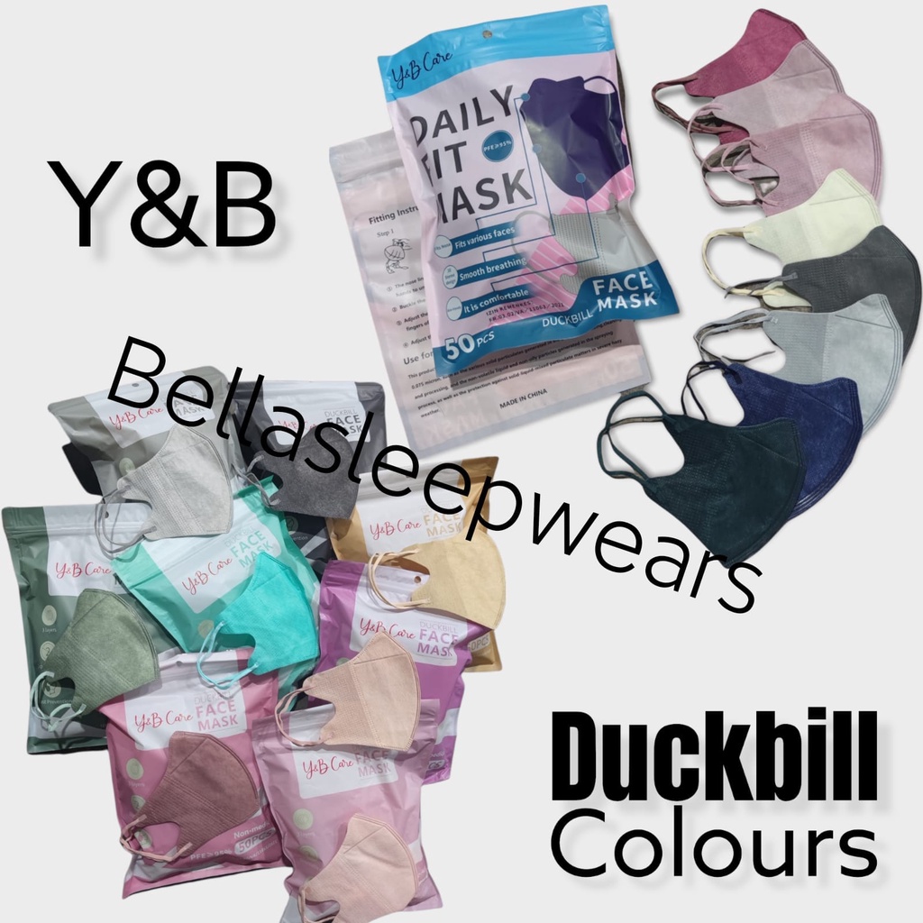 DB YB CARE MIX EMBOS RAINBOW 50 - MASKER DUCKBILL Y&amp;B CARE EMBOS KOREA EARLOOP 3PLY GARIS WARNA PUTIH HITAM ABU