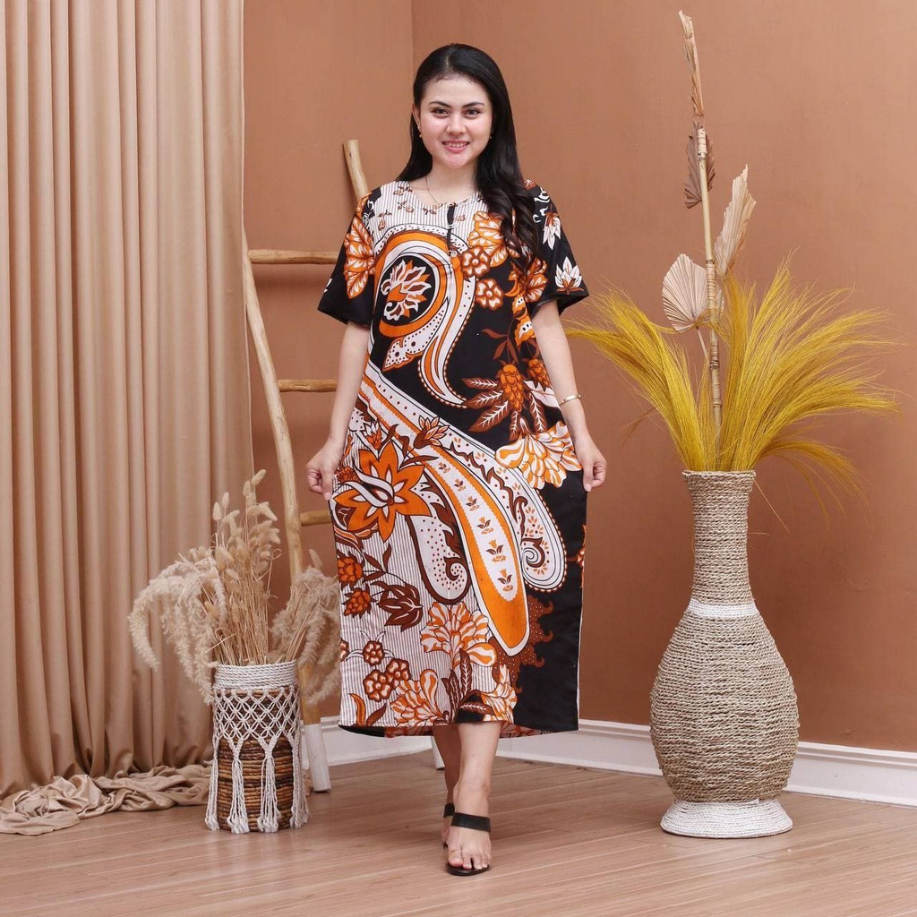 Batik Prass - Daster Batik Print - Lengan Pendek - Motif Abstrak - Leher Kancing - Bumil - Busui-ESTIANA KUNING
