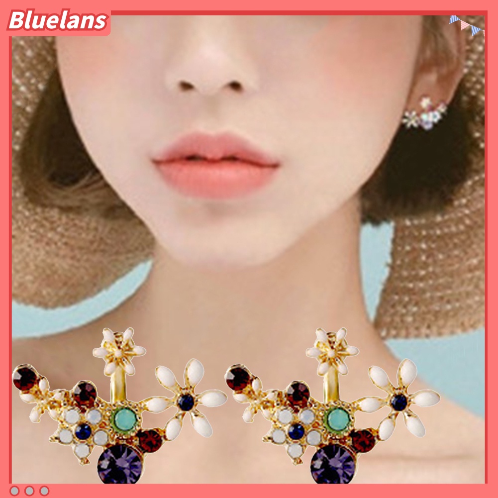 Bluelans Women Flower Circle Heart Waterdrop Faux Pearl Rhinestone Inlaid Stud Earrings