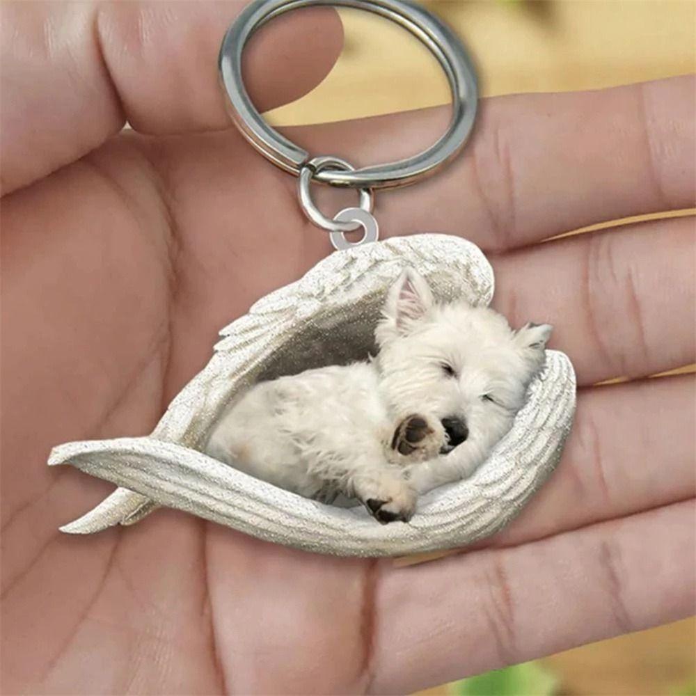 NEEDWAY Needway Gantungan Kunci Anjing Lucu Pintu Rumah Keyring Tidur Malaikat Hadiah Perhiasan Pet Keychain Animal Keychain