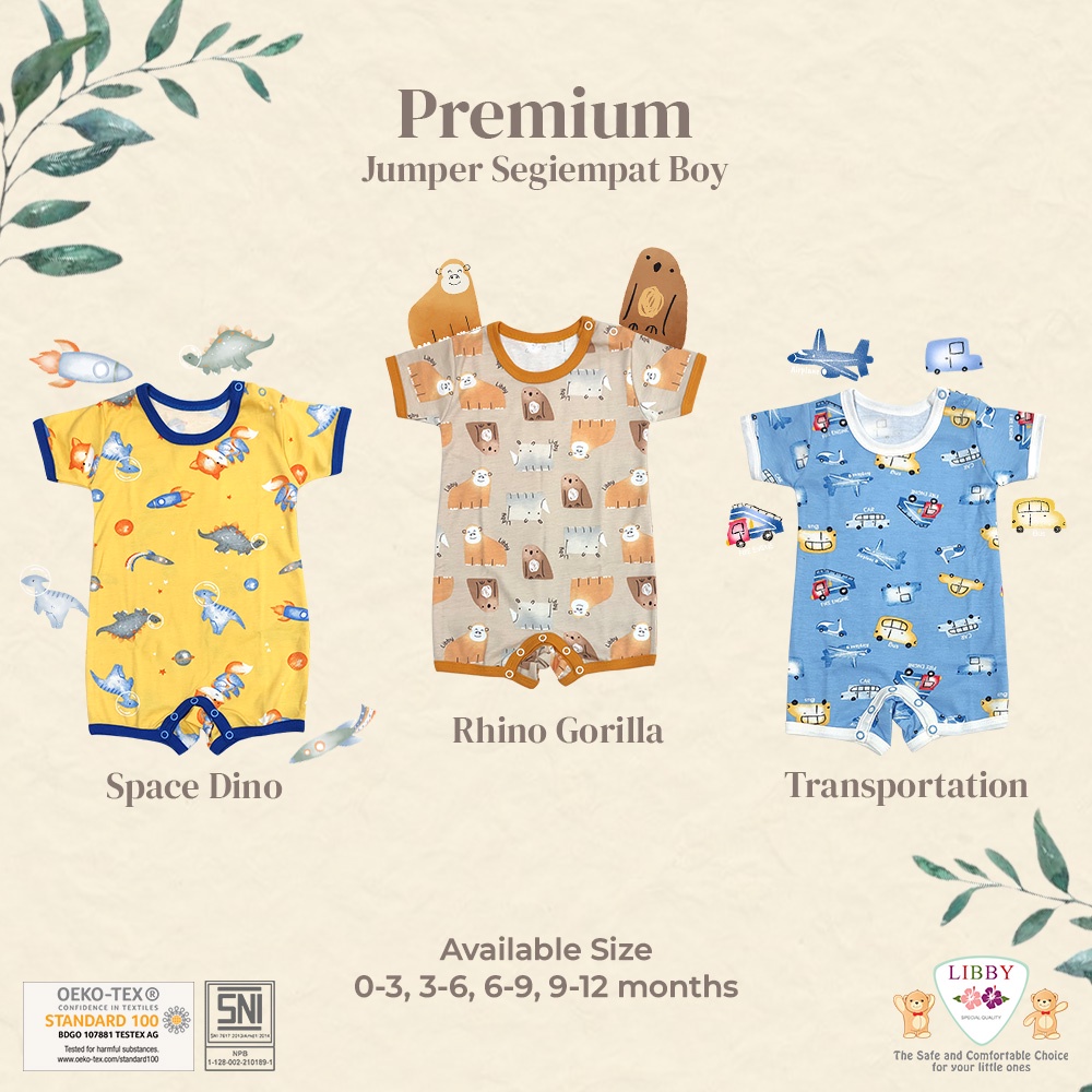 Libby Baby Premium Jumper Segiempat Motif Boy Romper Bayi (1pc/pack)