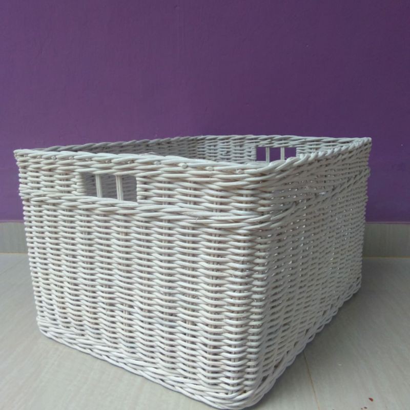 Keranjang rotan persegi panjang kotak laci besar penyimpanan barang laundry 49x40x28 cm