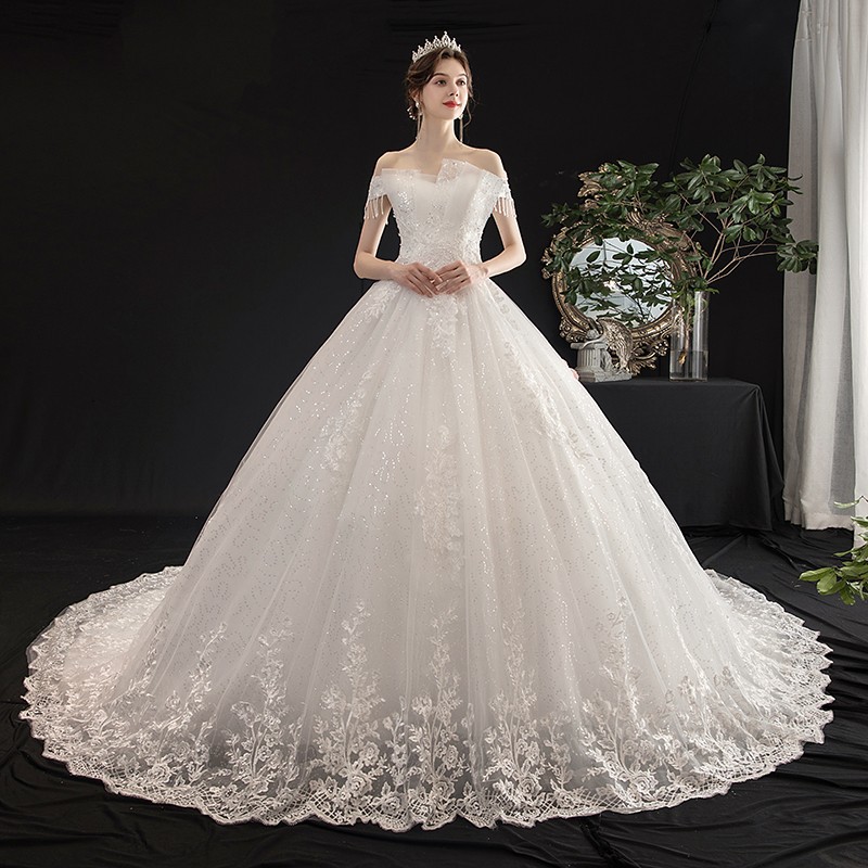 Gaun Pengantin Putih Sabrina Ekor Wedding Dress