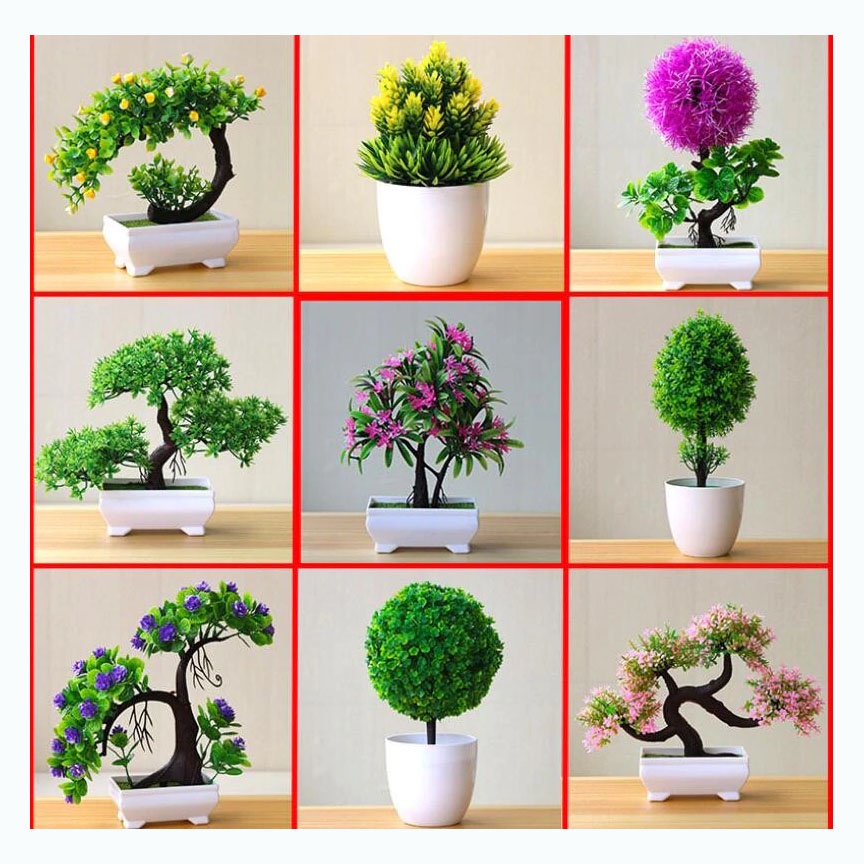 Fleur Pot dan Tanaman Artificial Plants Decoration Bonsai Model Longsu &amp; Snowball Style - Green