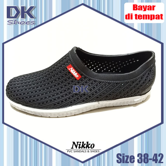 Nikko / Dulux 30-35 38-43 Sepatu karet Selop Hitam Pria Karet / Tahan Air / Slip On