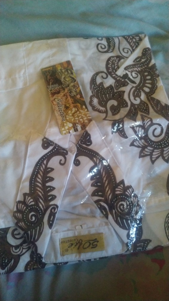 3034 Kemeja Batik Pria Warna Putih Batik Cap Khas Pekalongan Murah Hem Seragam Putih Bersih