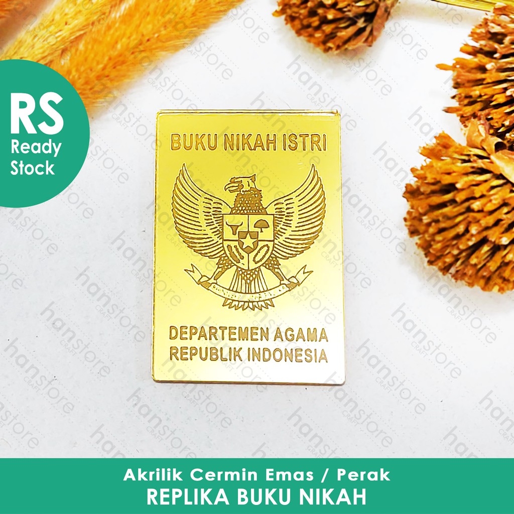 RS Replika Buku Nikah Suami &amp; Istri (Satuan) Akrilik Cermin Emas / Perak Dekorasi Mahar