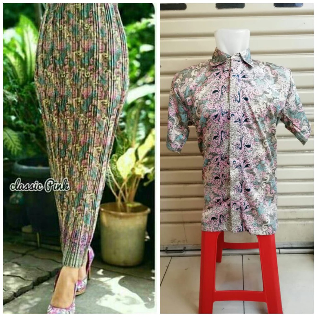SETELAN COUPLE BATIK ROK PLISKET DAN KEMEJA KEMEJA PENDEK (4)