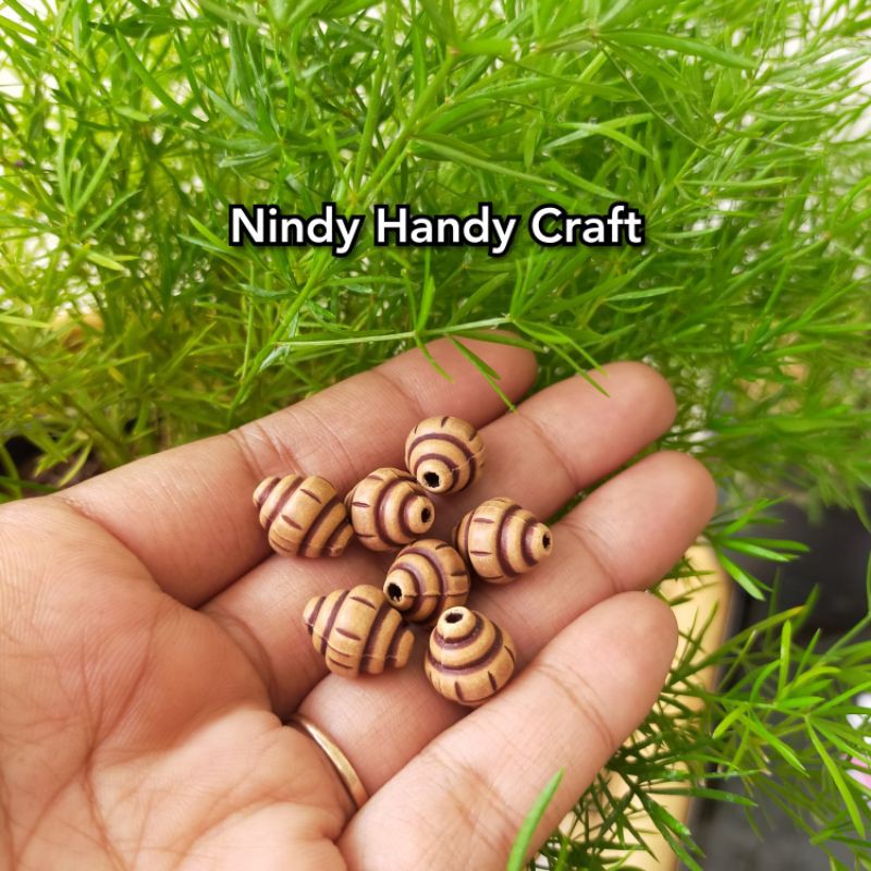 Manik Kayu Corak Oval 10x14mm  - Manik Dadu - Manik Kayu