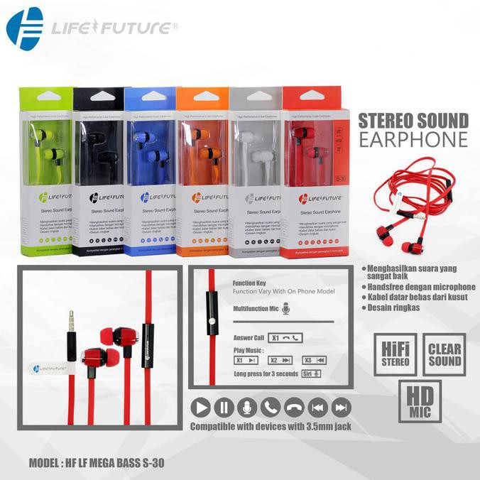 LIFE FUTURE EARPHONE / HEADSET MEGA BASS STEREO WITH MIC - S30 - BLACK AP200