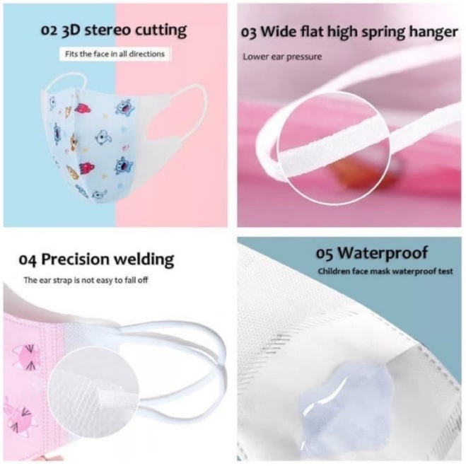 MASKER ANAK ANAK 3 PLY/ KIDS MASK/ MASKER DUCKBILL ANAK/ MASKER MOTIF KARAKTER/SURGICAL MASK (Umur 0-3 tahun) dan (Umur 4-12) (ECER)