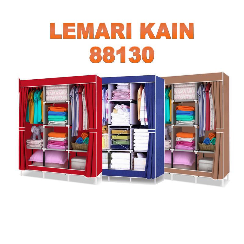 Lemari 3 Sekat Lemari Baju Polos Serbaguna Lemari Portable Lemari Pakaian Kain Jumbo 88130 - Unikdekorasi