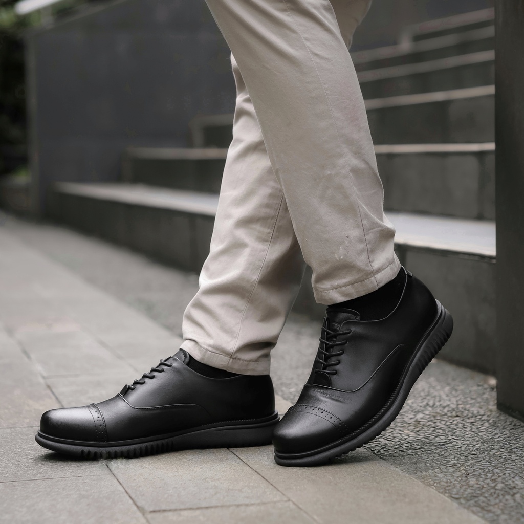 Einstein Black | Sepatu Kulit Asli Klasik Pria Derby Original Footwear Captoe Baru | FORIND x Kenzios