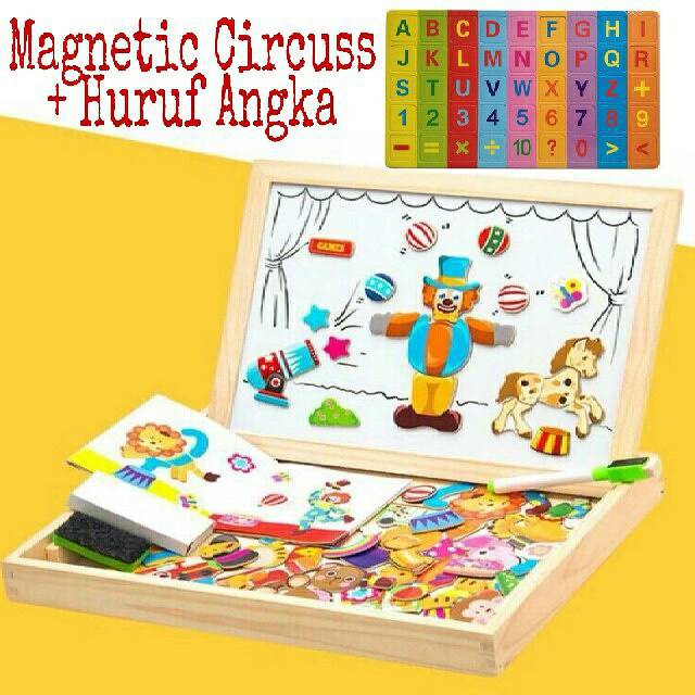 Mainan anak edukatif papan tulis Magnetic Circuss + Huruf Angka