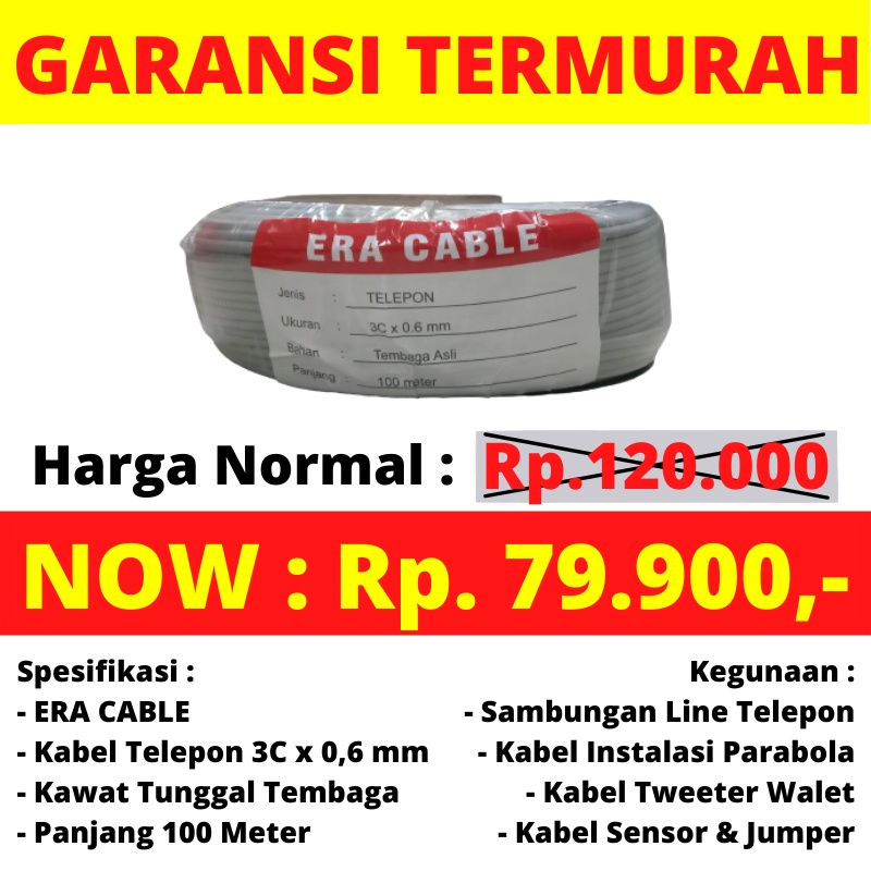 KABEL TWEETER WALET 100 METER, KABEL TELEPON TELPON ISI 3 KAWAT TUNGGAL TEMBAGA, CABLE INSTALASI SUA