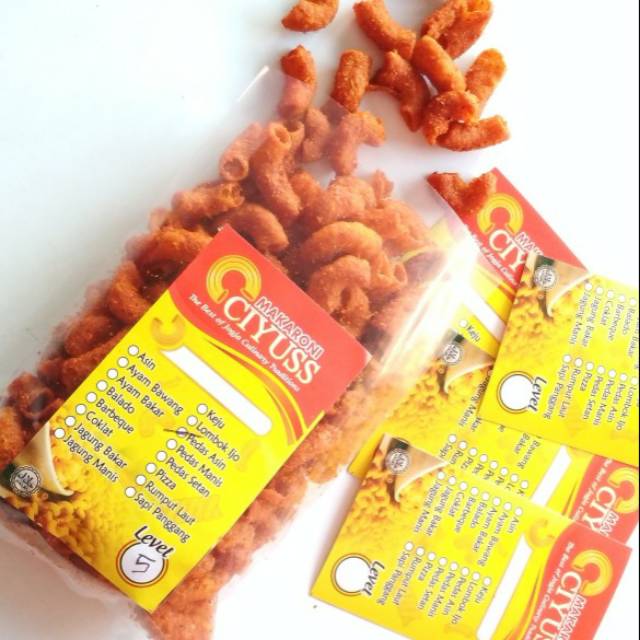 

Makaroni Ciyuss 70g (KECIL)/ Makaroni/ Snack/ Pedas/ Gurih/ Makanan ringan/ Murah