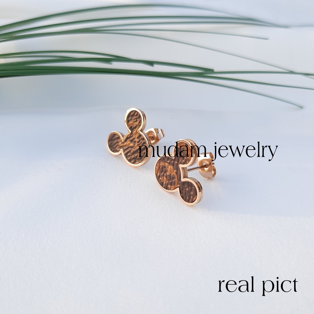 Anting Tusuk Titanium L* Skin Model Mickey Tersedia Warna Steel Rosegold dan Gold