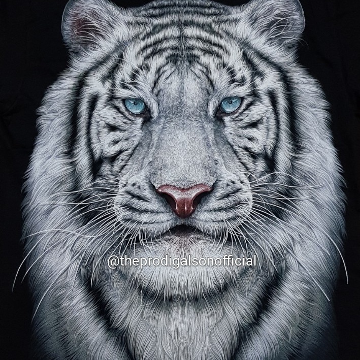 Kaos Rock Chang Import Size XXL Kepala Harimau Putih HD Glow in The Dark