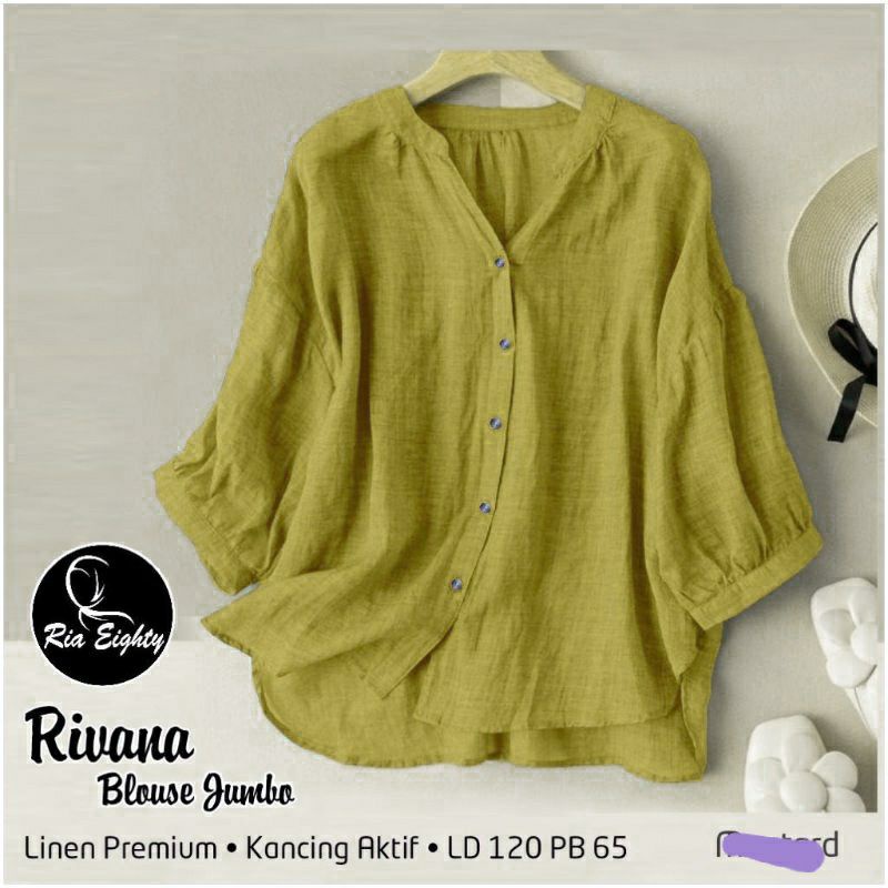 BLOUSE POLOS LINEN WANITA KERAH SHANGHAI KEMEJA ATASAN REMAJA LD 120 JUMBO OVERSIZE