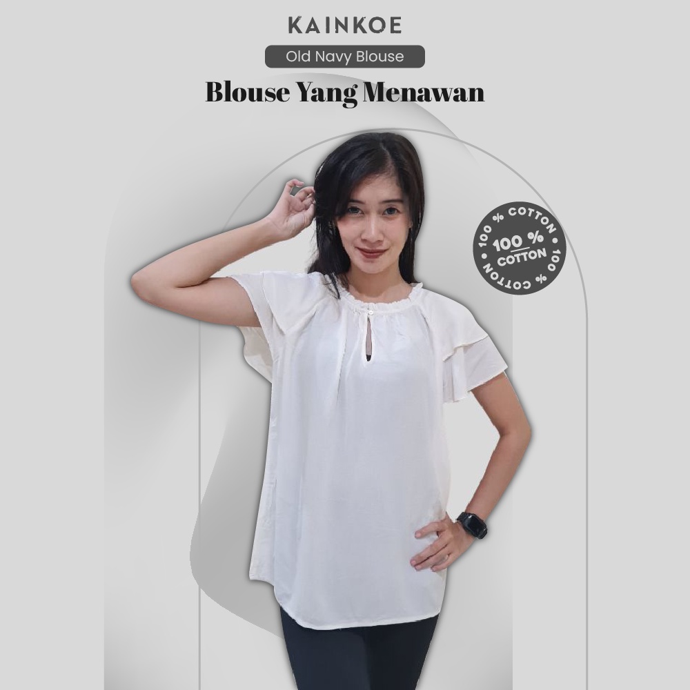Old Navy Kemeja Blouse Lengan Pendek Polos Wanita Remaja Dewasa Bahan Linen Polyester Premium By Kai