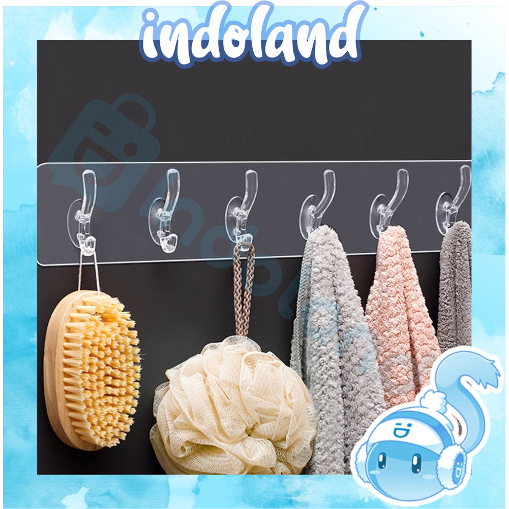 ☀INDOLAND☀  Gantungan Baju Tanpa Paku 6 Hook / Gantungan Dapur Kamar Mandi / Cantelan Dinding Serbaguna / Gantungan Hook Tempelan R704