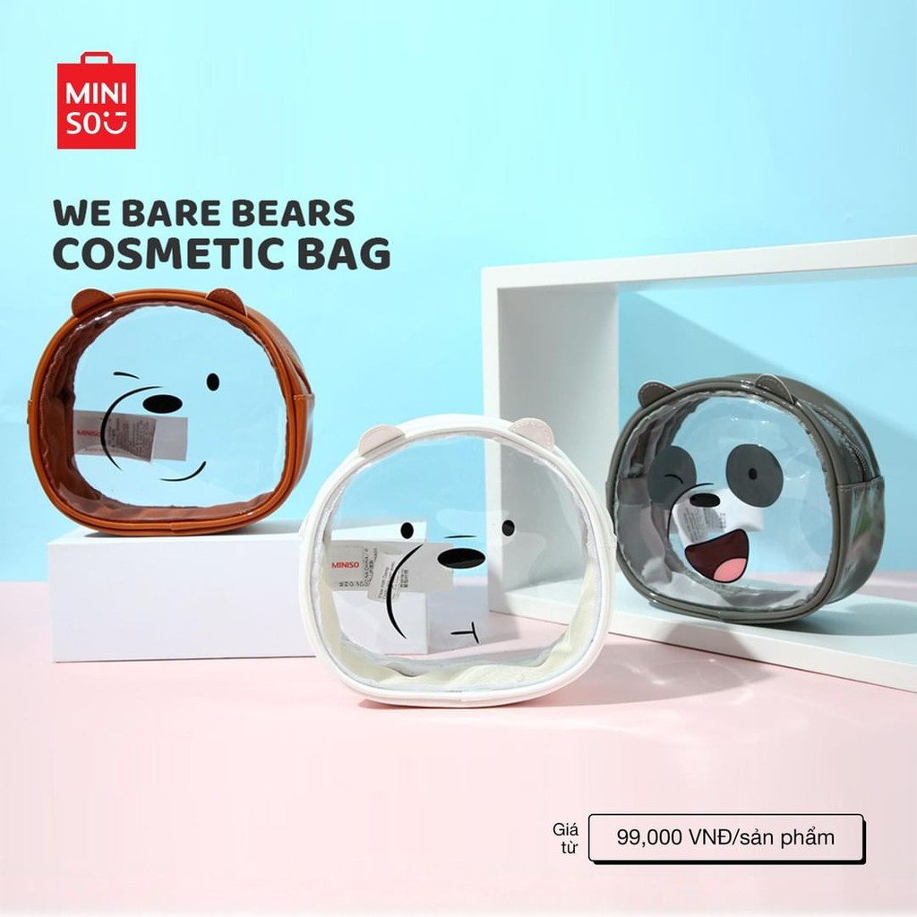 MINISO X WE BARE BEARS 3WRN. TRANSPARANT POUCH WBB. tas kosmetik miniso