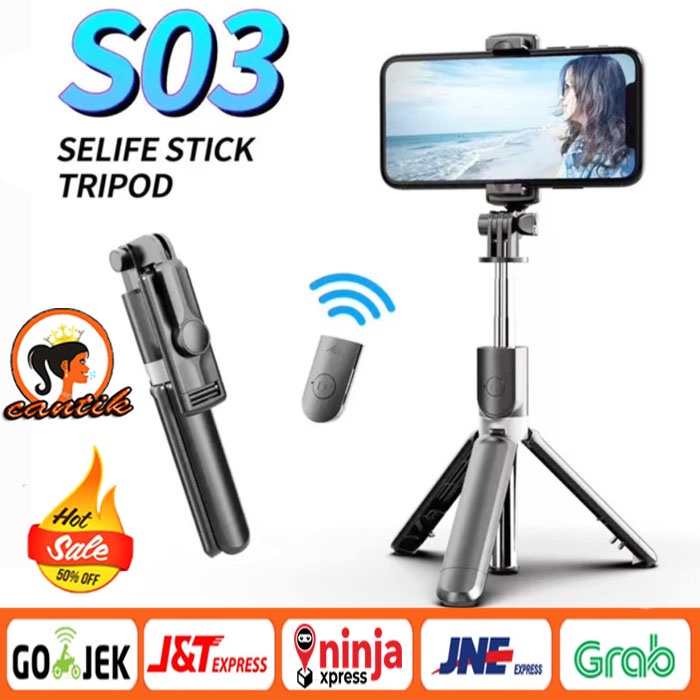 HC TONGSIS Selfie Bluetooth LED S03-S / TRIPOD 3IN1 SELFIE STICK BLUETOOTH REMOTE CONTROL S03/S03-S Tongsis Bluetooth Magic + Tripod Selfie stick support ios android dudukan GoPro