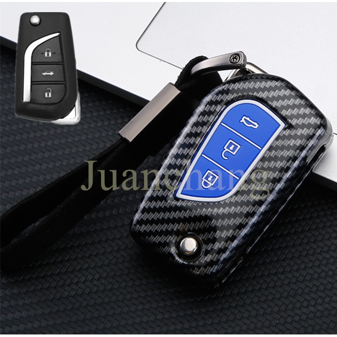 Case Holder Kunci Remote Mobil Bahan ABS Silikon Carbon Fiber Untuk Toyota Hilux Revo Innova Rav4 Fortuner