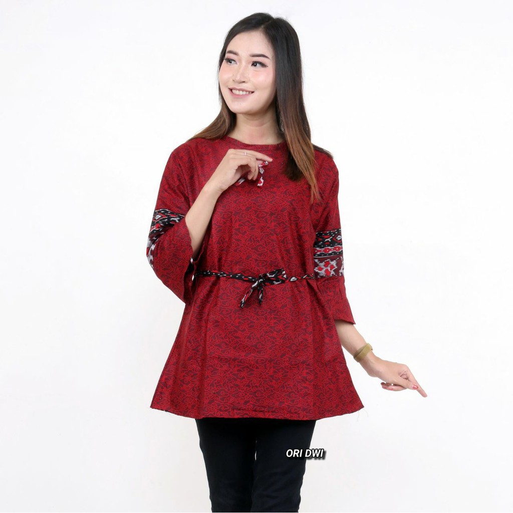 Maura Couple - Sania Ruffle Batik Couple Ori Ndoro Jowi DNT Garansi Termurah Shopee MERAK - BS065-D. Blus mega merah