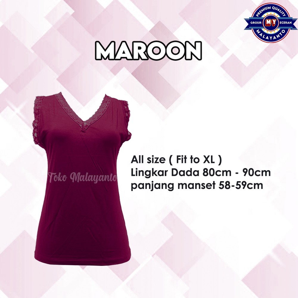 Tank Top Renda Kerah V Polos Warna Ukuran All size Ready Stok!!-Maroon