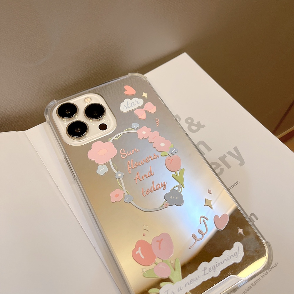 IPHONE Tulip Shockproof Phone Cover Wanita Make Up Mirror Pelindung Case Untuk Iphone7 8 PLUS X XR XS 11 12 13 14 MINI PRO MAX SE 2020