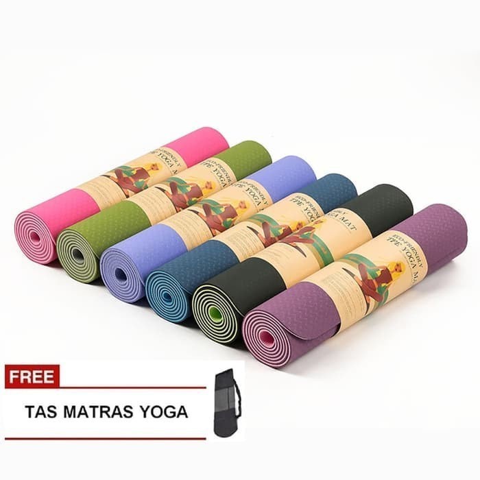 VIDICI BONUS TAS !! Matras Yoga Tebal TPE Bukan NBR , Cantik (2 warna),  Dan Anti licin  / Matras Olahrga / Matras Senam