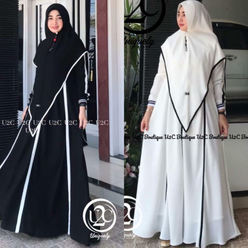 KHODIJAH BLACK WHITE VOL 2 BY U2C GAMIS SYARI PREMIUM SET SYAR'I TERBARU BAJU SYARI PUTIH