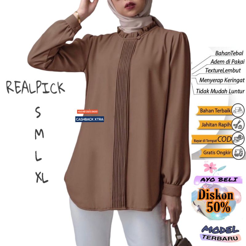 Atasan Kemeja Wanita Kekinian Modern Elegan Blouse Lengan panjang Outfit Remaja Dewasa Ootd Terbaru 
