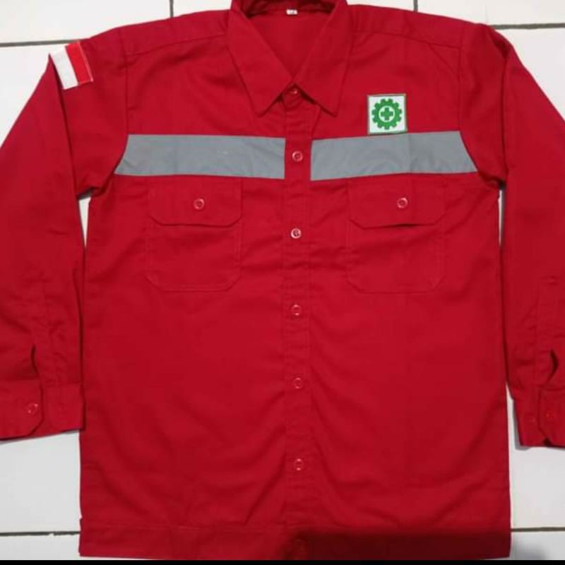 Seragam Kerja Safety Lengan Panjang Warna Merah