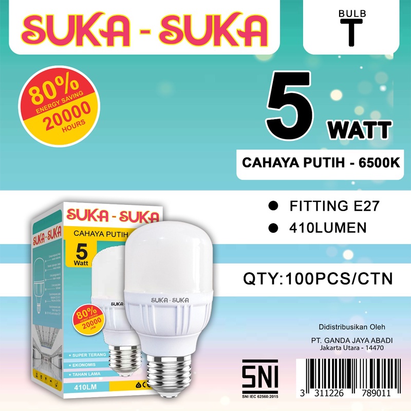 SUKA SUKA LED Bulb T 5 Watt 10 Watt 15 Watt 20 Watt 30 Watt Lampu Murah Hemat Awet Tahan Lama Star LED