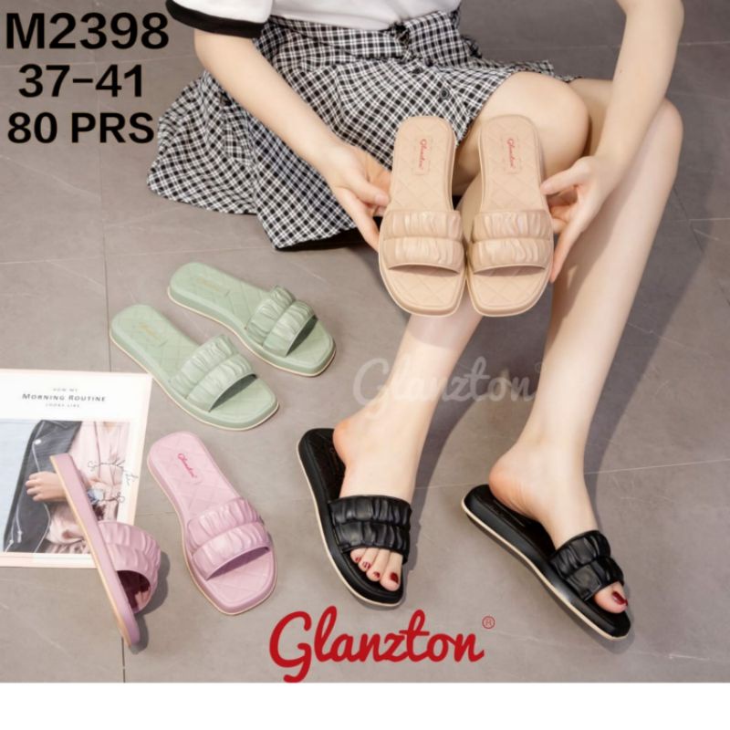 M2398 Sandal Glanzton Selop Motif Kerut Wanita Karet Sendal Slop Cewek Jelly Perempuan Kokop Impor Cantik Murah Kekinian Glanston Glaston M 2398 Import