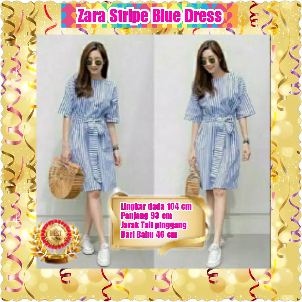 SARAH STRIPE BLUE DRESS / TERMURAH