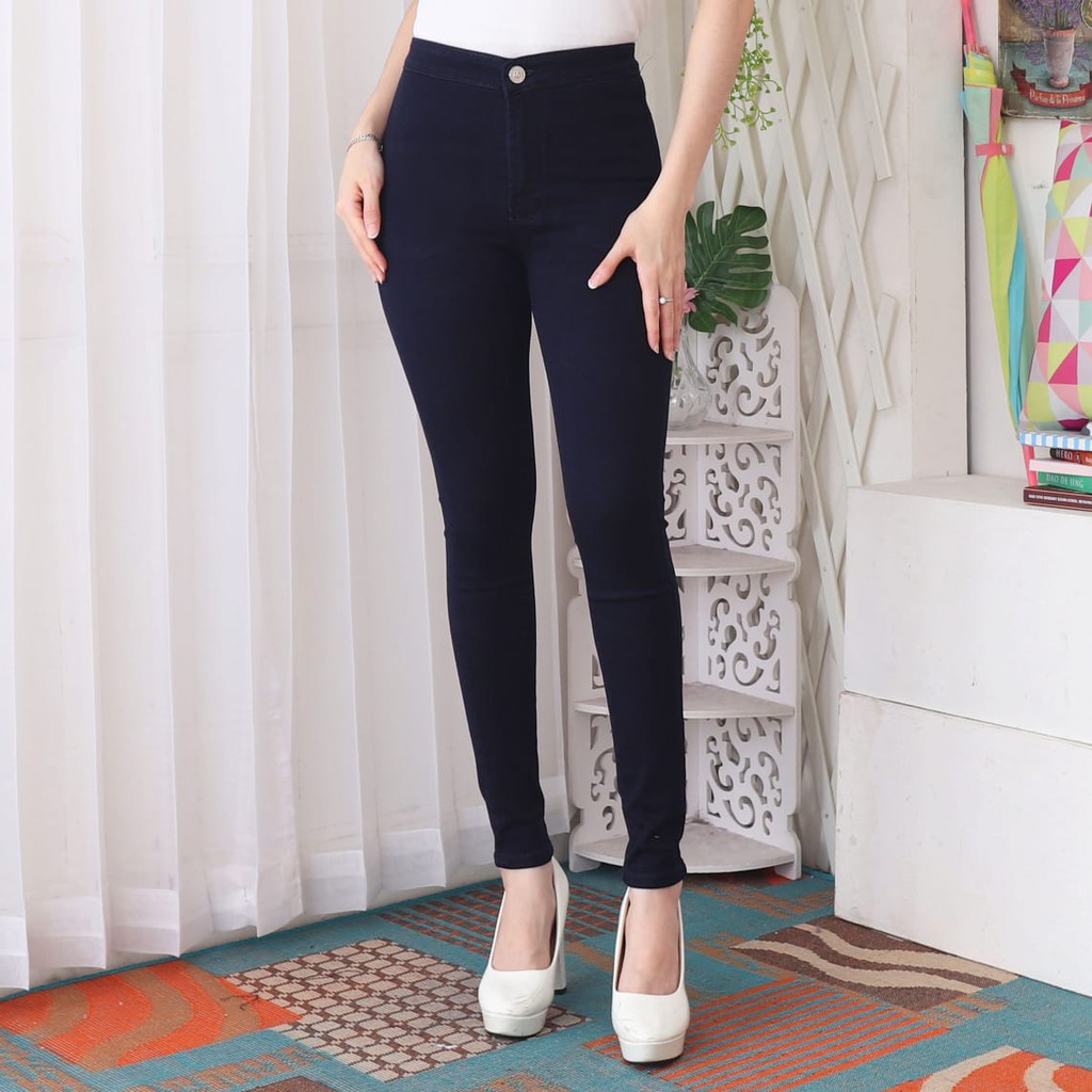 7C-G CELANA JEANS PREMIUM HIGHWAIST POLOS NEVY /PINGGANG TINGGI JEANS /STREACH /27 - 30