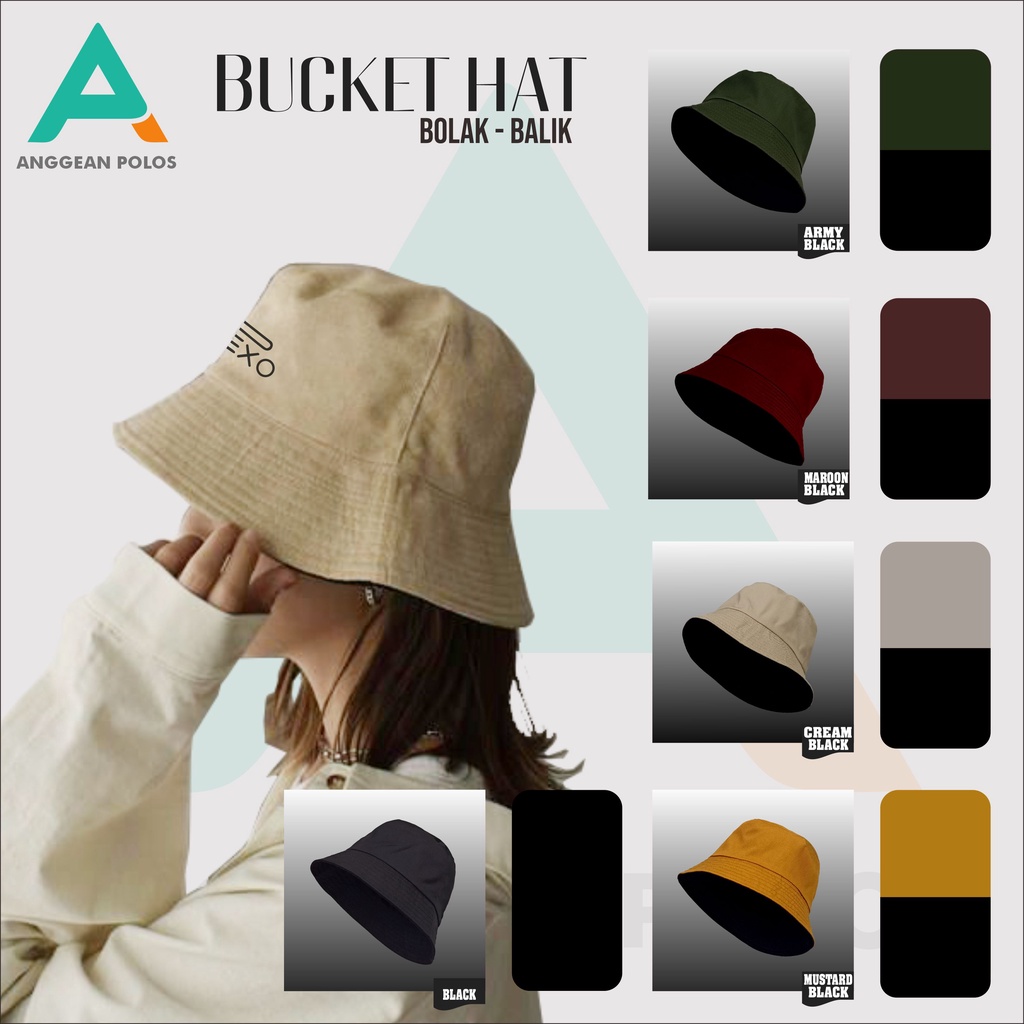 BUCKET HAT KOREA EXO BTS Pria Wanita Bolak Balik 2 Warna Premium Topi Buket Cowok Perempuan Dewasa D