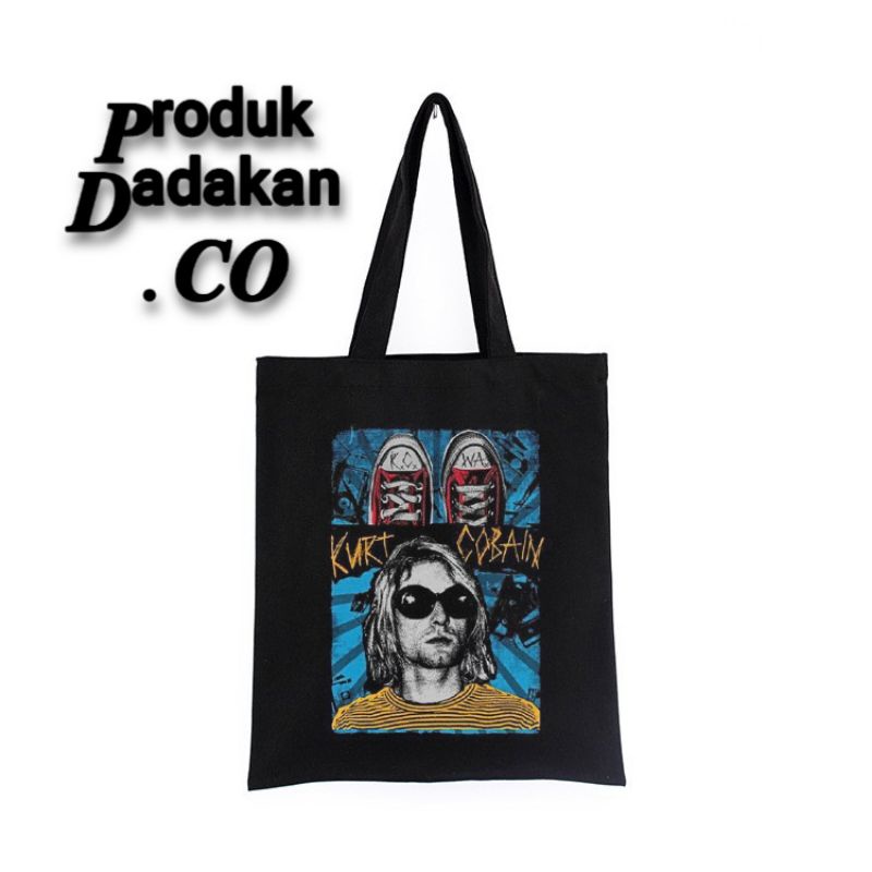 TOTE BAG NIRVANA - KURT COBAIN / TOTEBAG RESLETING HITAM / TOTEBAG BAND METAL MUSIK ROCK / TAS JINJI