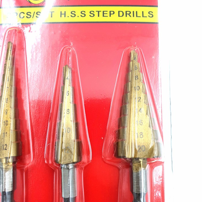 Mata Bor Pagoda set 3-20mm HSS drill kerucut lubang besi baja kayu