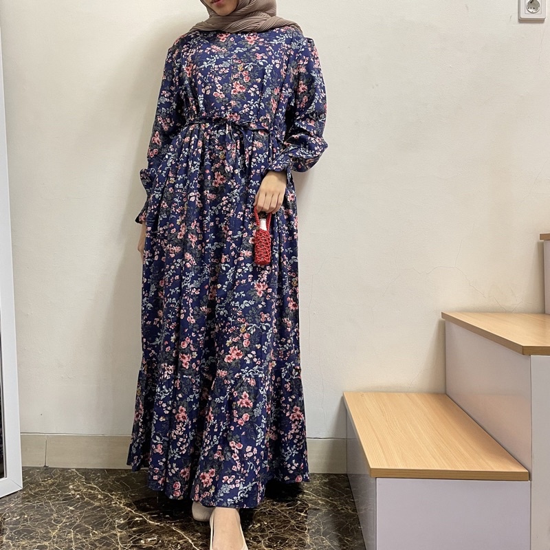 [SIZE STANDAR VOL 1] Floral dress maxi dress panjang gaun casual bunga wanita-Birel pink